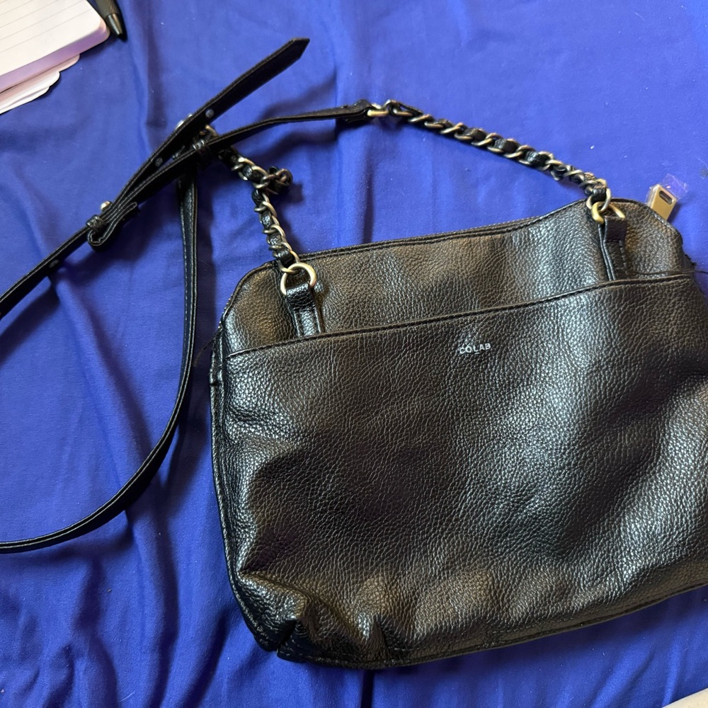 Black Leather Shoulder Bag by Collab